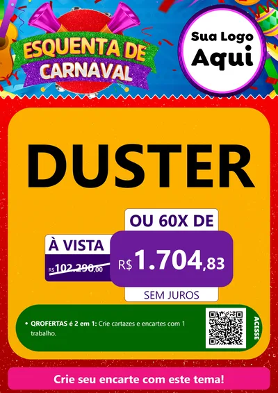 Modelo de Cartaz para Cartaz A4 Vertical com o tema Esquenta de Carnaval para Concessionaria de Carros