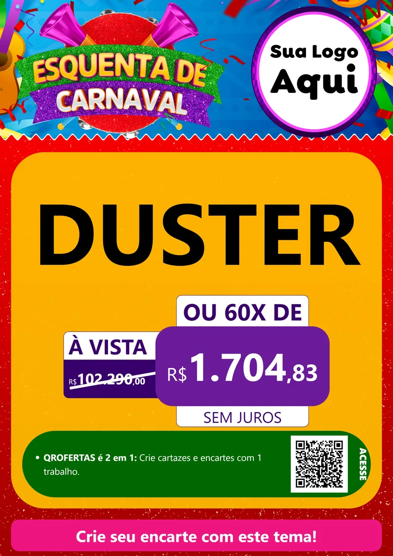 Modelo de Cartaz para Cartaz A4 Vertical com o tema Esquenta de Carnaval para Concessionaria de Carros