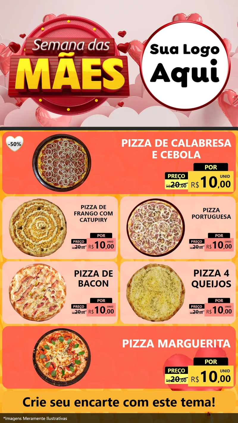 Modelo de TV para TV Vertical com o tema Semana das Mães para Pizzaria