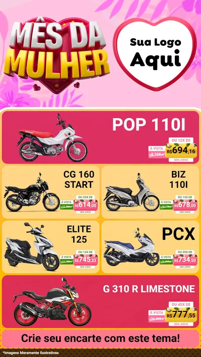 Modelo de TV para TV Vertical com o tema Mês da Mulher para Concessionaria de Motos