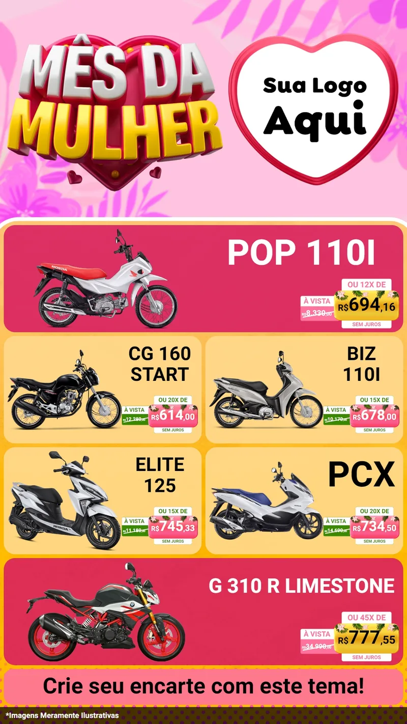 Modelo de TV para TV Vertical com o tema Mês da Mulher para Concessionaria de Motos