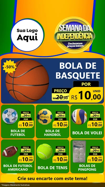 Modelo de Rede Social para Stories com o tema Semana da Independência Declaramos Preços Baixos para Artigos Esportivos