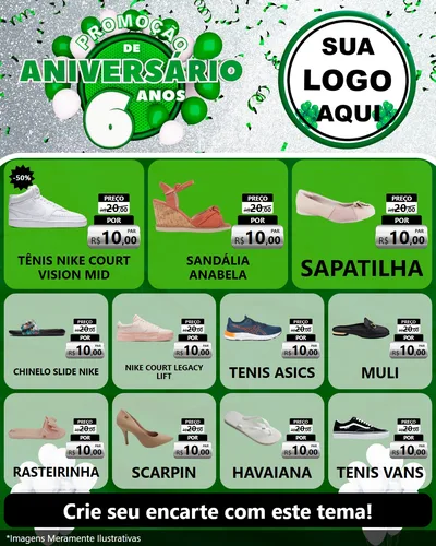 Modelo de Rede Social para Feed Instagram com o tema Promoção de Aniversário - 6 Anos para Calçados