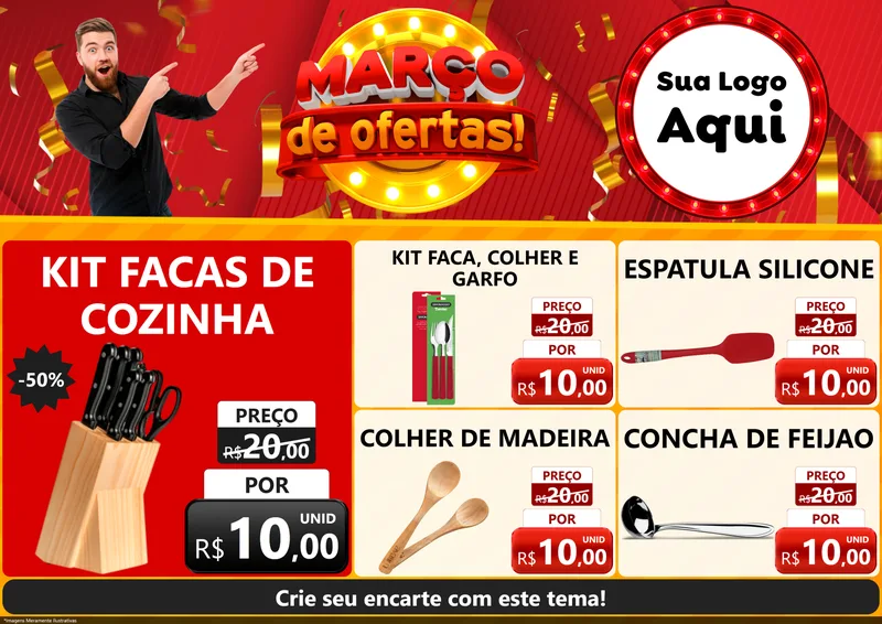 Modelo de Encarte para Encarte A4 Horizontal com o tema Março de Ofertas! para Utilidades Domésticas
