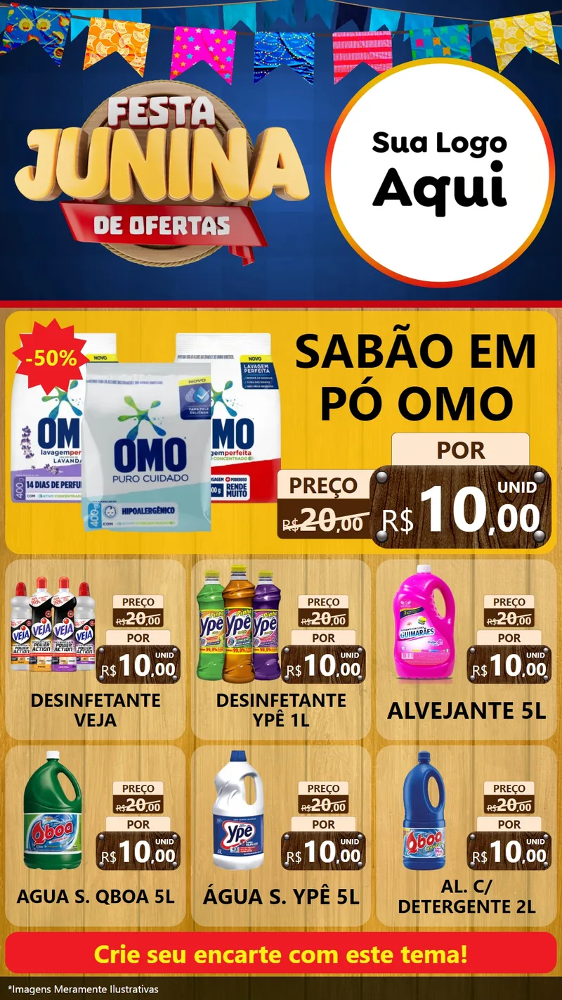 Modelo de Rede Social para Stories com o tema Festa Junina de Ofertas para Produtos de Limpeza