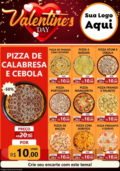Modelo de Encarte para Encarte A4 Vertical com o tema Valentine's Day para Pizzaria