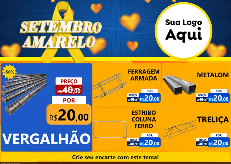 Modelo de Encarte para Encarte A4 Horizontal com o tema Setembro Amarelo para Ferragens