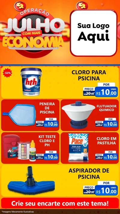 Modelo de TV para TV Vertical com o tema Operação Julho Com Mais Economia para Produtos para Piscina