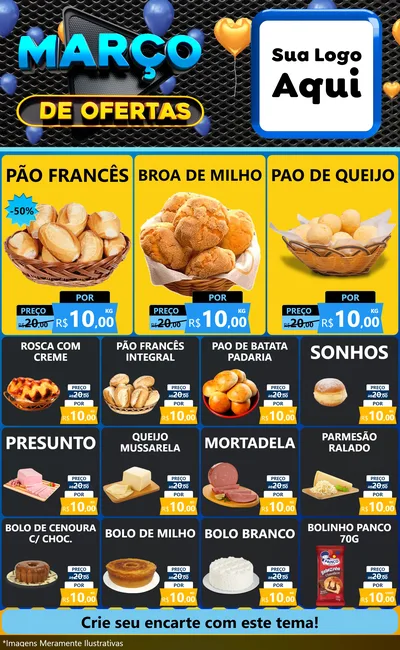Modelo de Encarte para Encarte Grande com o tema Março de Ofertas para Padaria