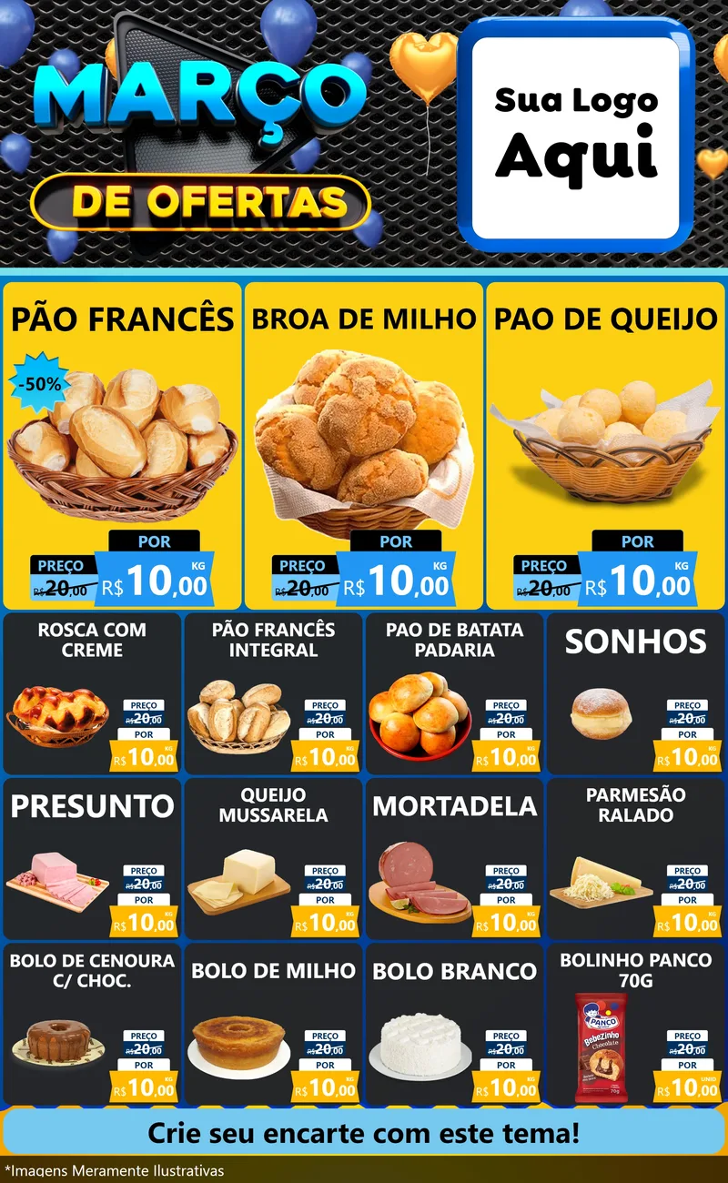 Modelo de Encarte para Encarte Grande com o tema Março de Ofertas para Padaria