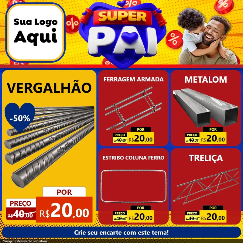 Modelo de Rede Social para Feed Facebook com o tema Super Pai para Ferragens