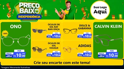 Modelo de TV para TV Horizontal com o tema Preço Baixo de Independência para Óticas