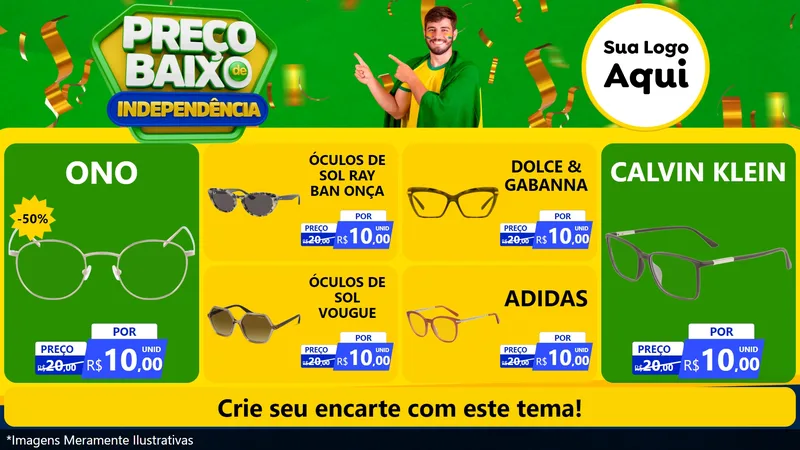 Modelo de TV para TV Horizontal com o tema Preço Baixo de Independência para Óticas