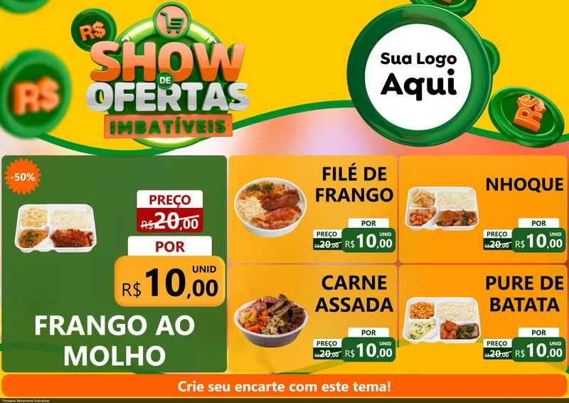 Modelo de Encarte para Encarte A4 Horizontal com o tema Show de Ofertas Imbatíveis para Restaurante