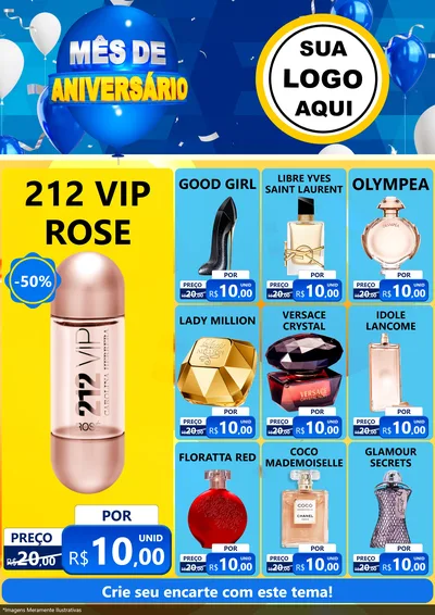 Modelo de Encarte para Encarte A4 Vertical com o tema Mês de Aniversário para Perfumes