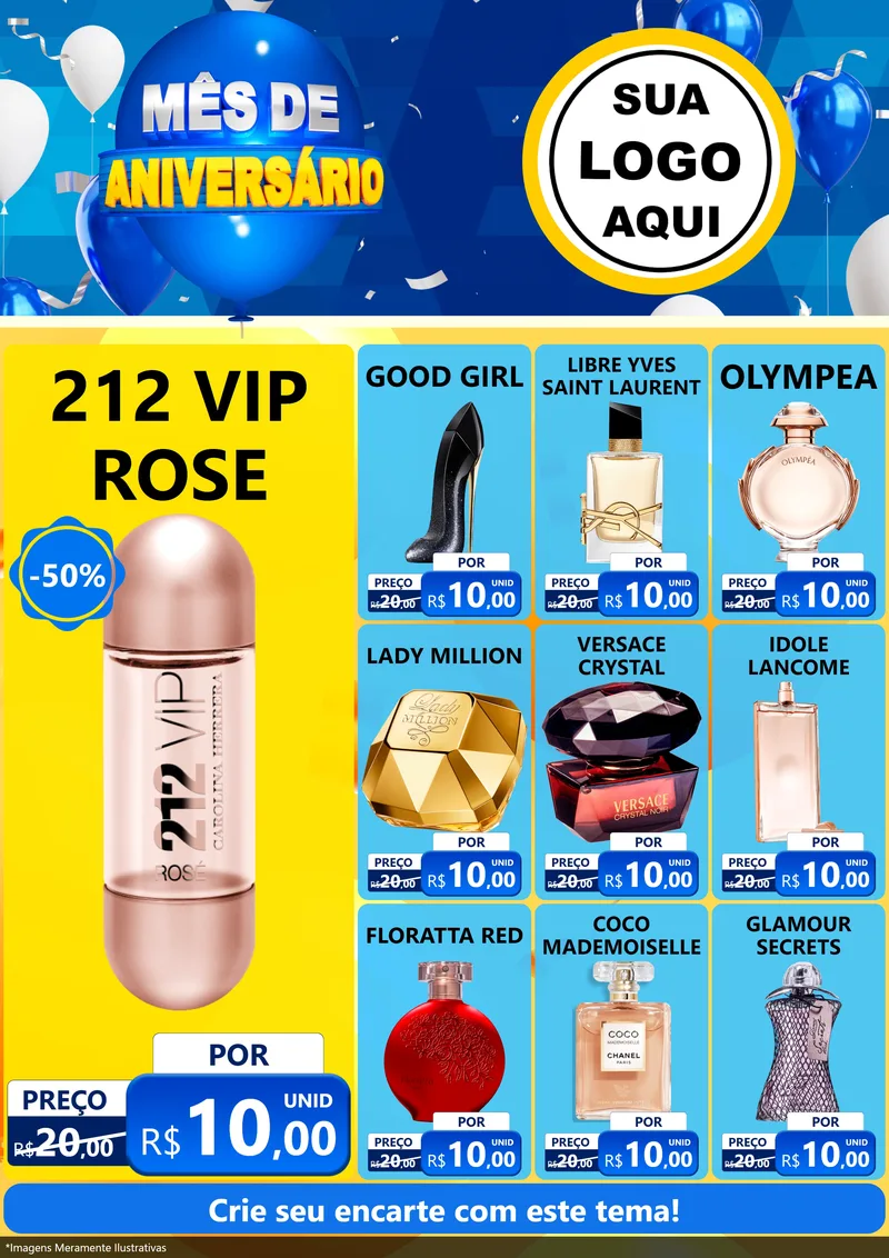 Modelo de Encarte para Encarte A4 Vertical com o tema Mês de Aniversário para Perfumes