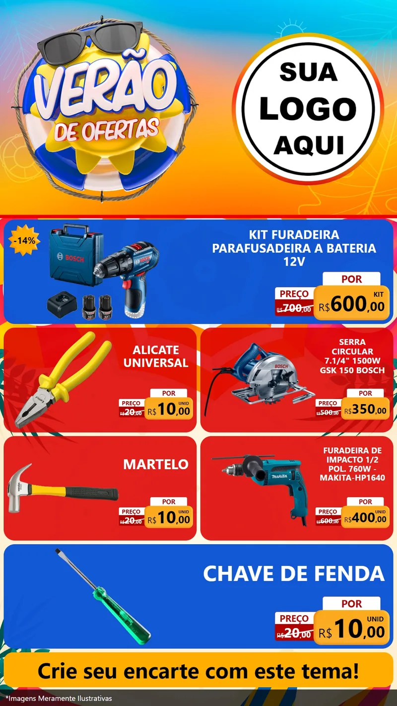 Modelo de TV para TV Vertical com o tema Verão de Ofertas para Maquinas e Ferramentas