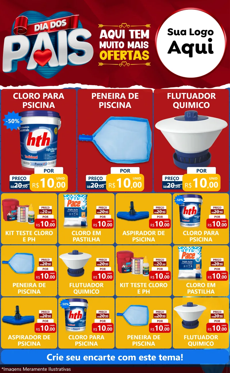 Modelo de Encarte para Encarte Grande com o tema Dia dos Pais para Produtos para Piscina