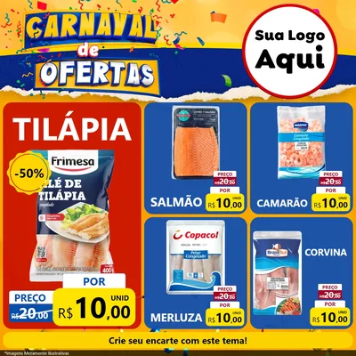 Modelo de Rede Social para Feed Facebook com o tema Carnaval de Ofertas para Peixaria
