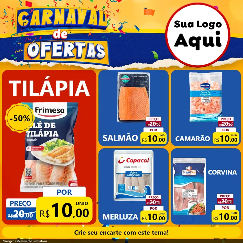 Modelo de Rede Social para Feed Facebook com o tema Carnaval de Ofertas para Peixaria