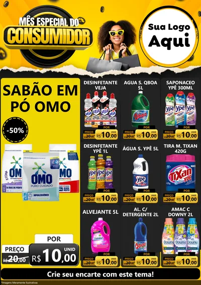 Modelo de Encarte para Encarte A4 Vertical com o tema Mês Especial do Consumidor para Produtos de Limpeza