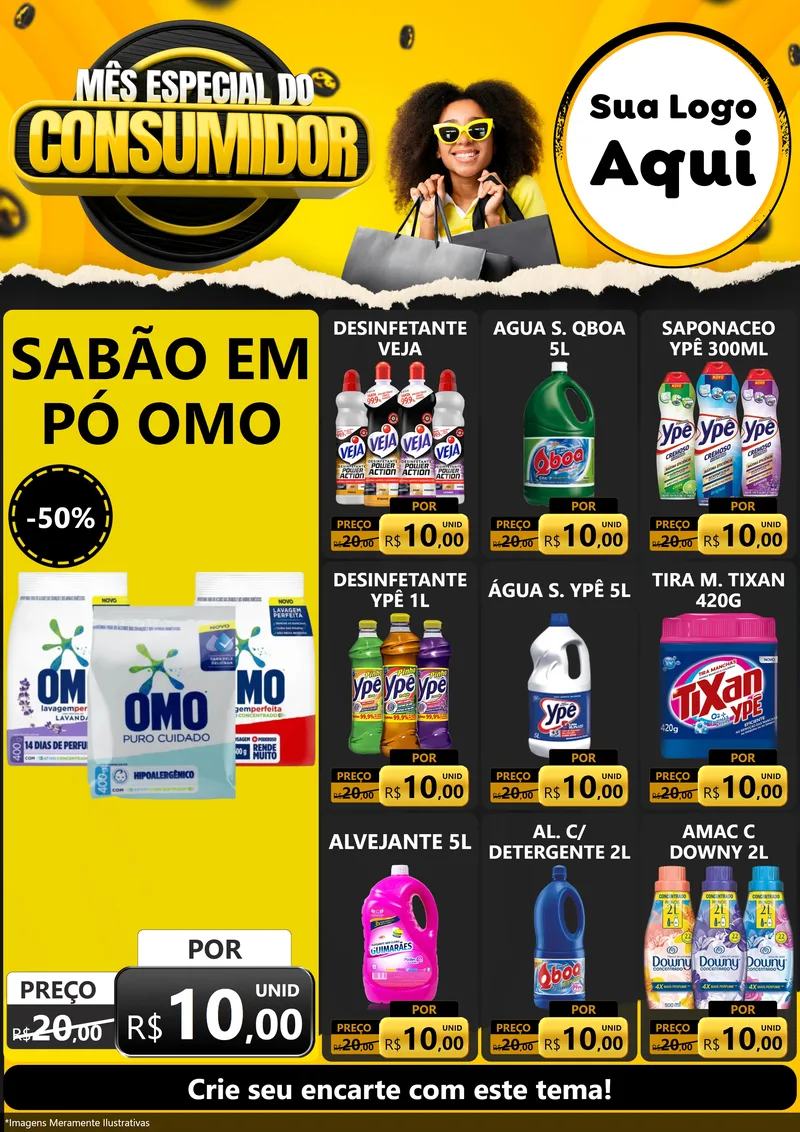 Modelo de Encarte para Encarte A4 Vertical com o tema Mês Especial do Consumidor para Produtos de Limpeza