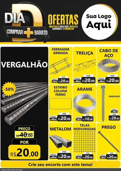 Modelo de Encarte para Encarte A4 Vertical com o tema Dia D Mais Economia para Ferragens