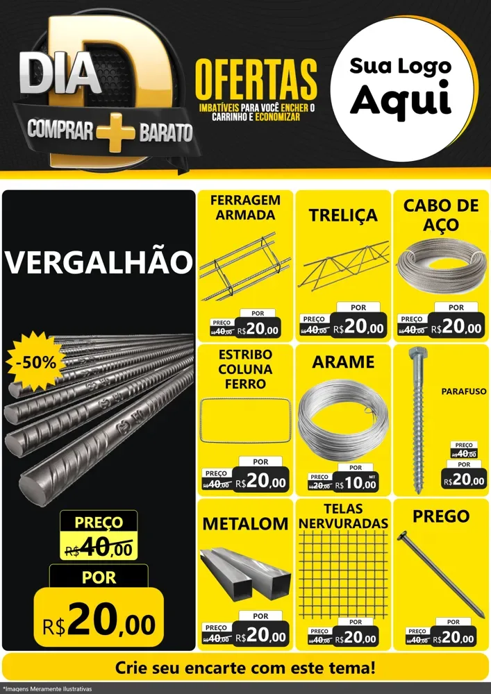 Modelo de Encarte para Encarte A4 Vertical com o tema Dia D Mais Economia para Ferragens