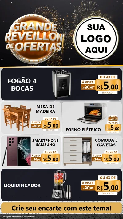 Modelo de TV para TV Vertical com o tema Grande Réveillon de Ofertas para Móveis e Eletro