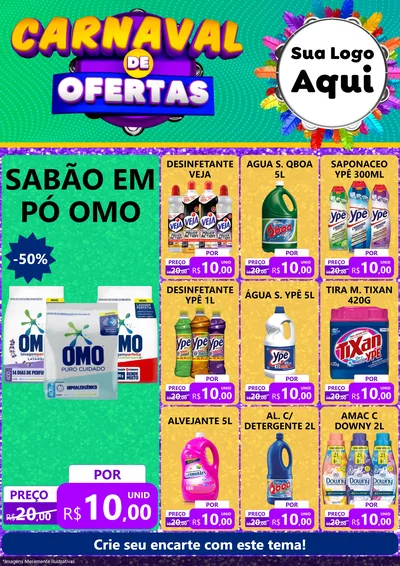 Modelo de Encarte para Encarte A4 Vertical com o tema Carnaval de Ofertas para Produtos de Limpeza