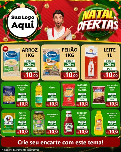 Modelo de Rede Social para Feed Instagram com o tema Natal de Ofertas para Supermercado