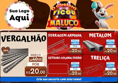 Modelo de Encarte para Encarte A4 Horizontal com o tema O Coelho Ficou Maluco - Páscoa para Ferragens