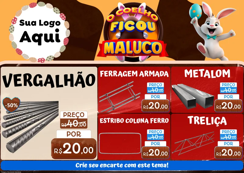 Modelo de Encarte para Encarte A4 Horizontal com o tema O Coelho Ficou Maluco - Páscoa para Ferragens