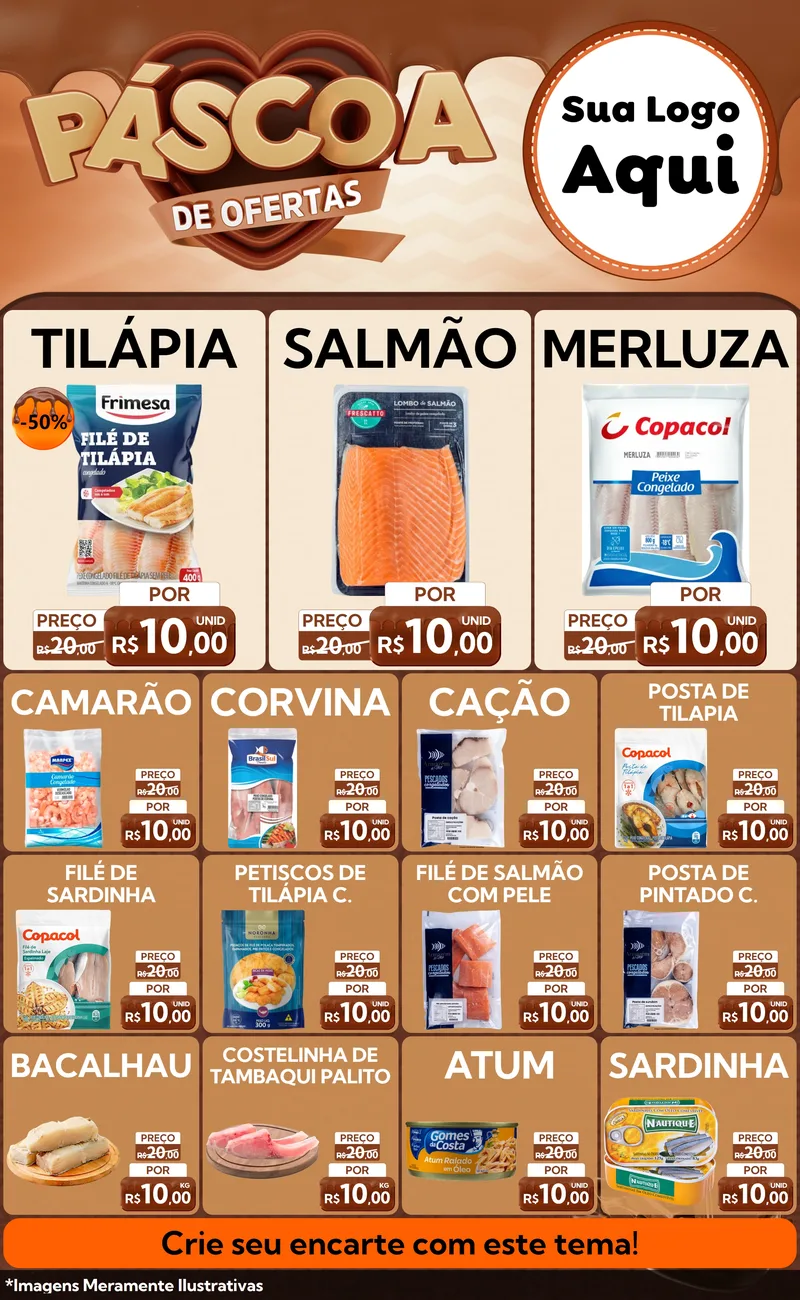 Modelo de Encarte para Encarte Grande com o tema Páscoa de Ofertas para Peixaria