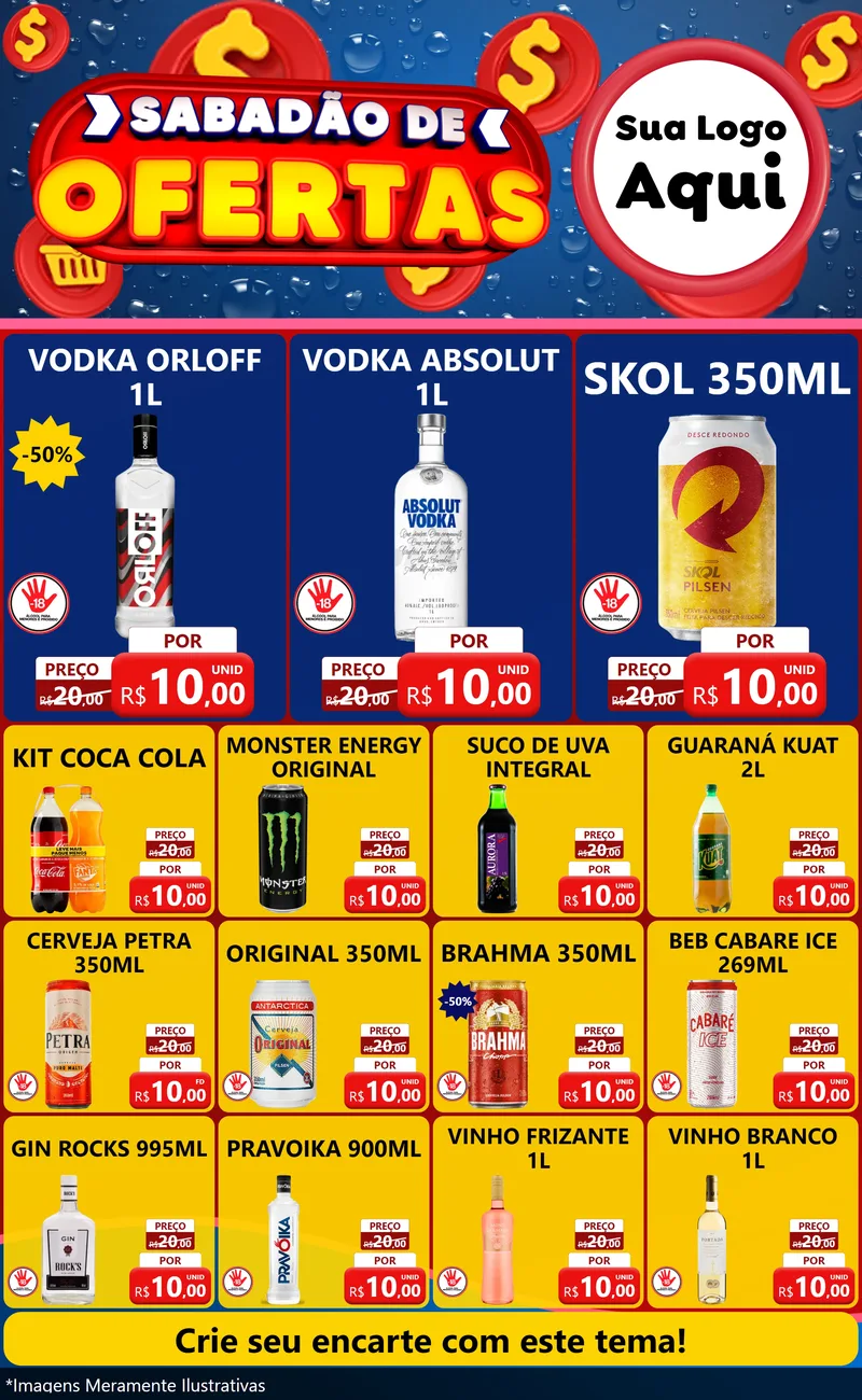 Modelo de Encarte para Encarte Grande com o tema Sabadão de Ofertas para Distribuidora de bebidas