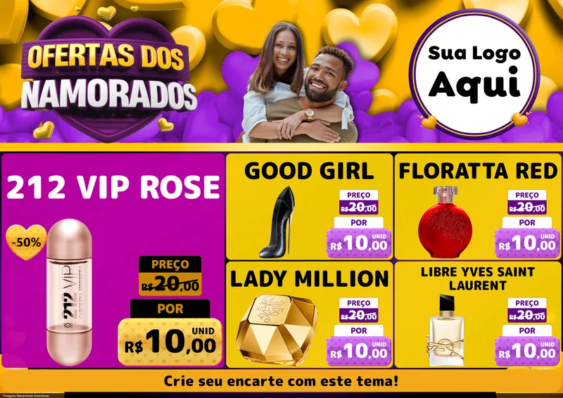Modelo de Encarte para Encarte A4 Horizontal com o tema Oferta Dos Namorados para Perfumes