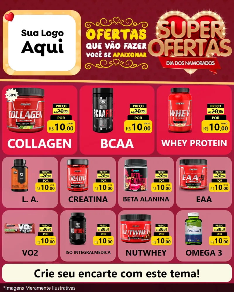 Modelo de Rede Social para Feed Instagram com o tema Dia dos Namorados para Suplementos alimentares