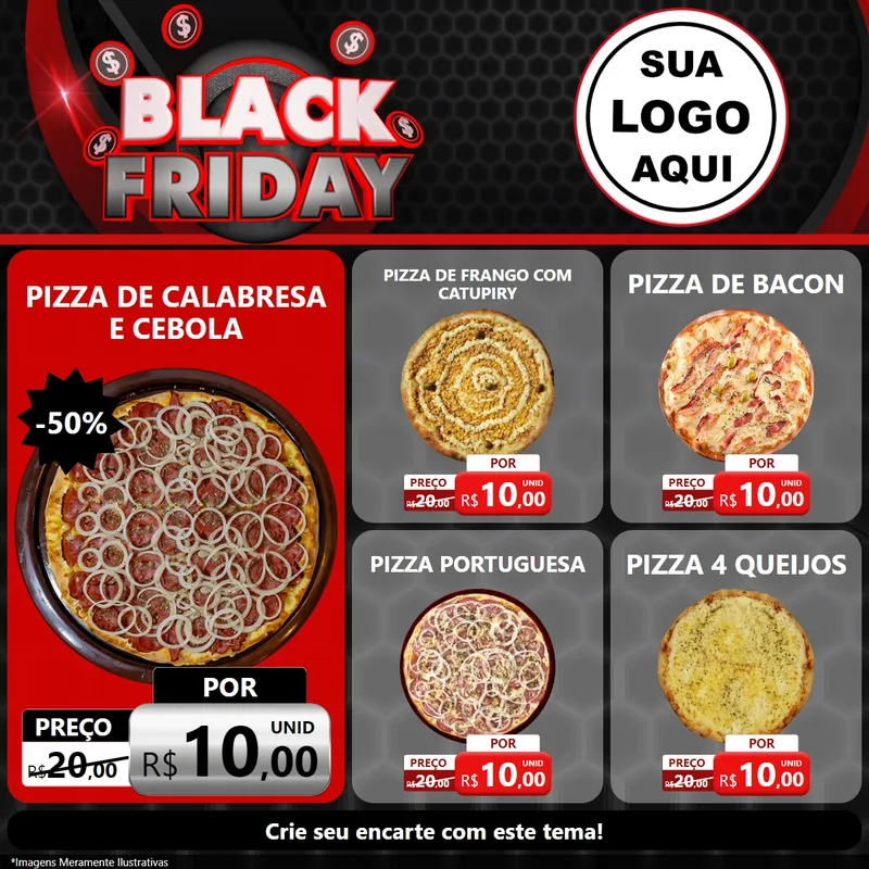 Modelo de Rede Social para Feed Facebook com o tema Black Friday para Pizzaria