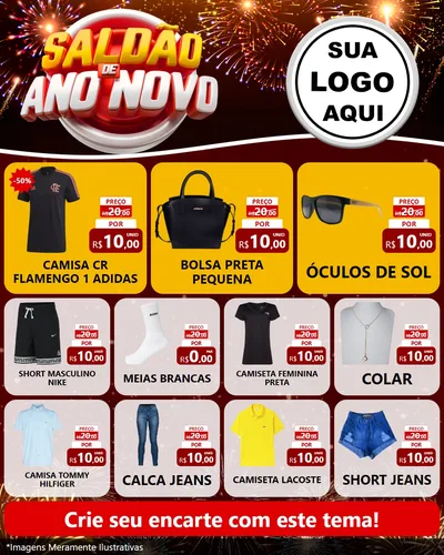 Modelo de Rede Social para Feed Instagram com o tema Saldão de Ano Novo para Roupas e acessórios