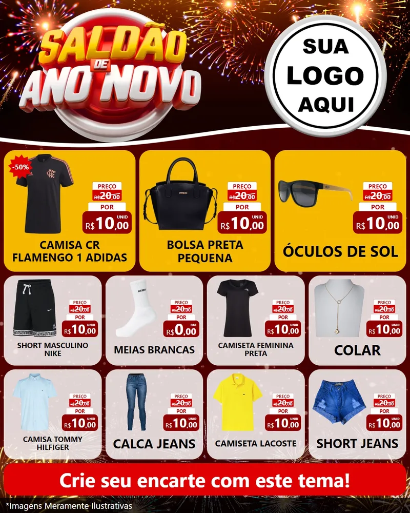 Modelo de Rede Social para Feed Instagram com o tema Saldão de Ano Novo para Roupas e acessórios