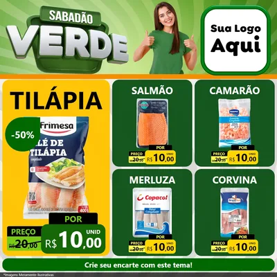 Modelo de Rede Social para Feed Facebook com o tema Sabadão Verde para Peixaria