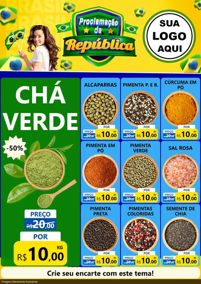 Modelo de Encarte para Encarte A4 Vertical com o tema Proclamação da República para Produtos Naturais