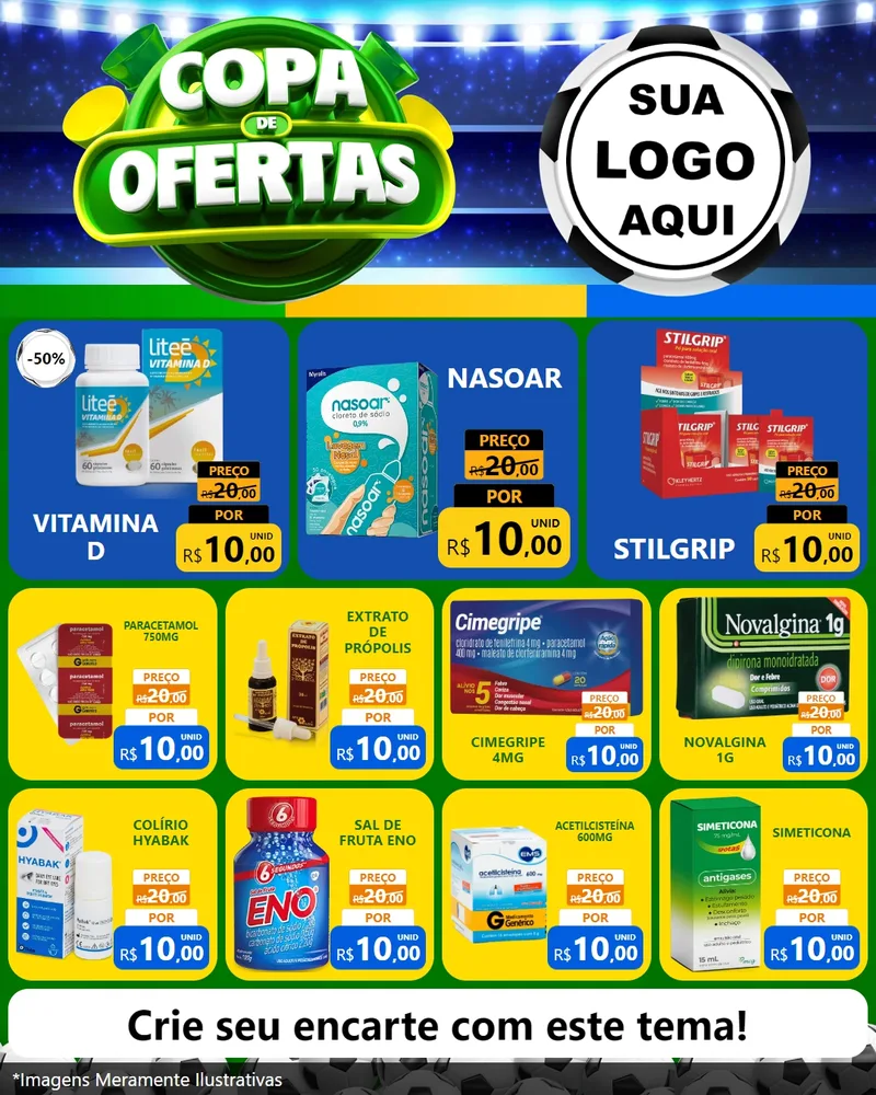 Modelo de Rede Social para Feed Instagram com o tema Copa de Ofertas para Farmácia