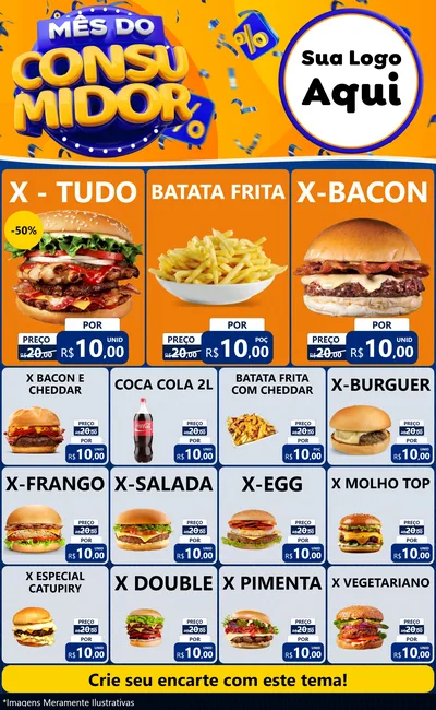 Modelo de Encarte para Encarte Grande com o tema Mês do Consumidor para Hamburgueria