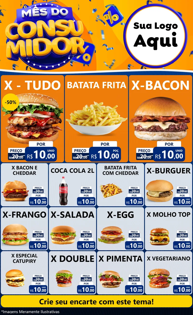 Modelo de Encarte para Encarte Grande com o tema Mês do Consumidor para Hamburgueria