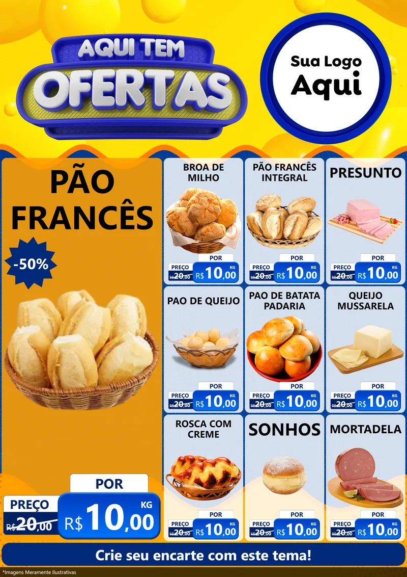 Modelo de Encarte para Encarte A4 Vertical com o tema Aqui Tem Ofertas para Padaria