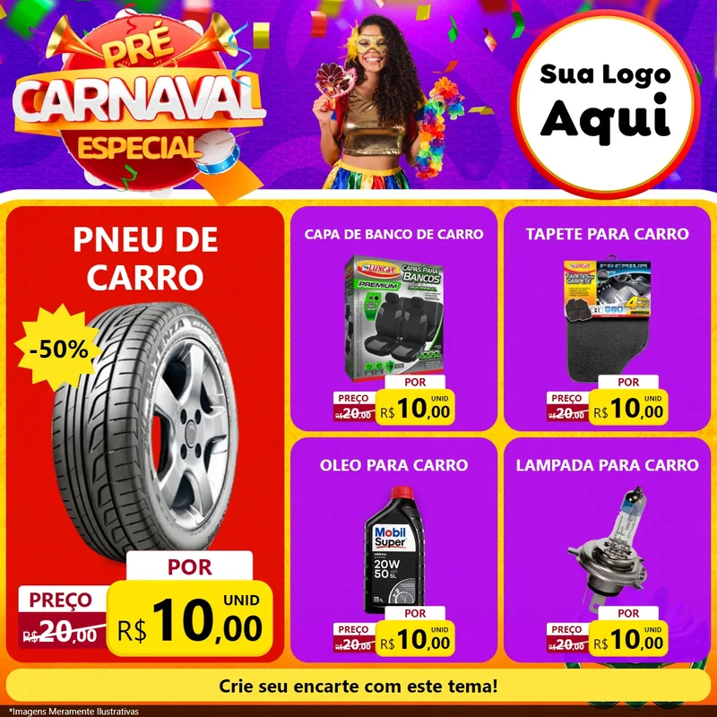 Modelo de Rede Social para Feed Facebook com o tema Pré-Carnaval Especial para Auto peças