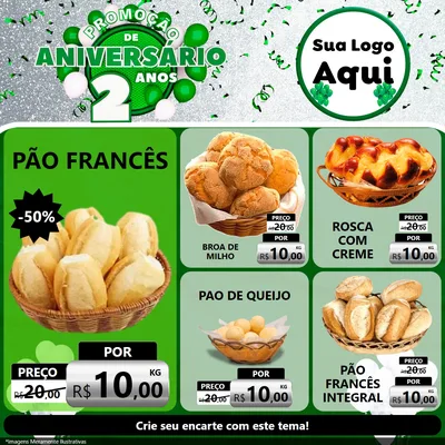 Modelo de Rede Social para Feed Facebook com o tema Promoção de Aniversário - 2 Anos para Padaria