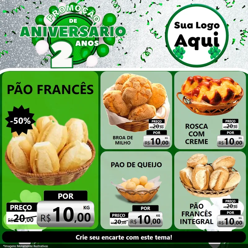 Modelo de Rede Social para Feed Facebook com o tema Promoção de Aniversário - 2 Anos para Padaria
