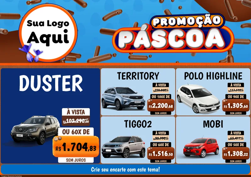 Modelo de Encarte para Encarte A4 Horizontal com o tema Promoção Páscoa para Concessionaria de Carros